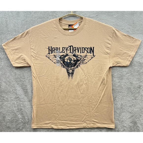 Harley-Davidson Other - Harley Davidson Shirt Mens XL Beige Orlando FL Flying Engine Hawaiian Biker Tee